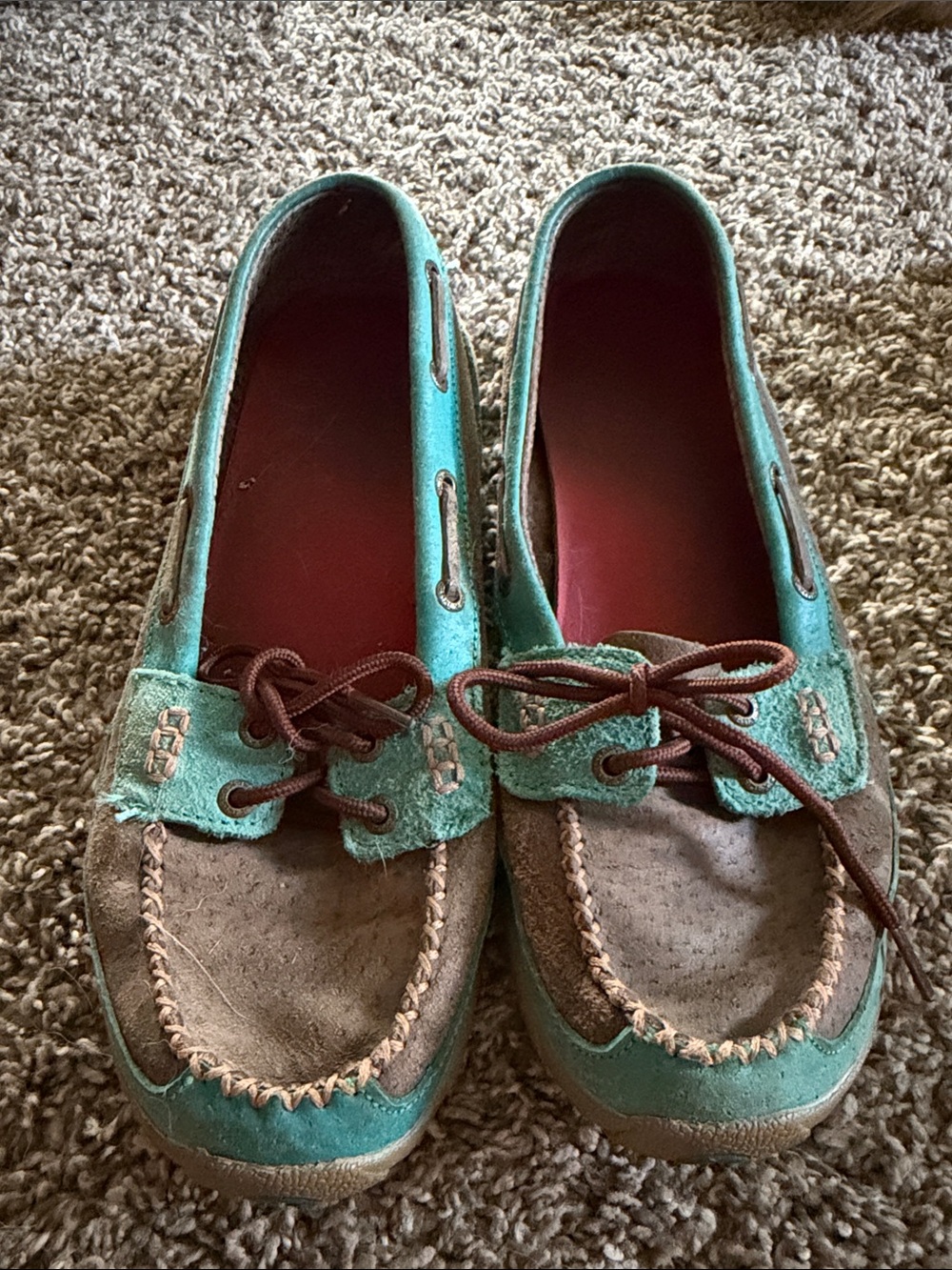 Women's Two-Tone Teal and Brown Casual Boat Shoes